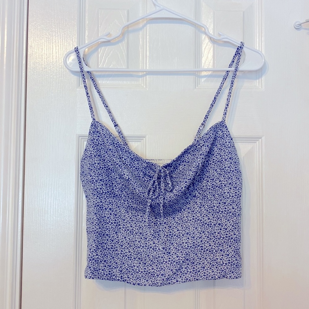 NWT | Abercrombie & Fitch Tank Womens Small Tie Front Cropped Cami Blue - Picture 2 of 6